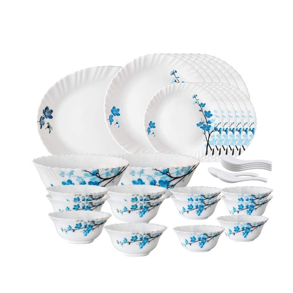 Larah By Borosil Mimosa Opalware Dinner Set, 27Pieces, White