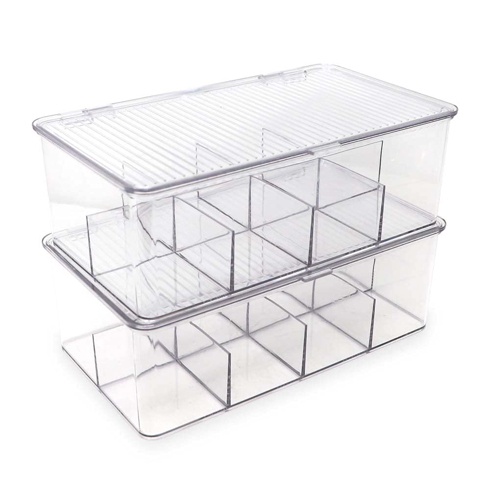 Isaac Jacobs Divided Clear Plastic Organizer (10.75    X 6.5    X 3.7   ) W/Hinged Lid, Stackable Storage Box For Tea Bags, Craf