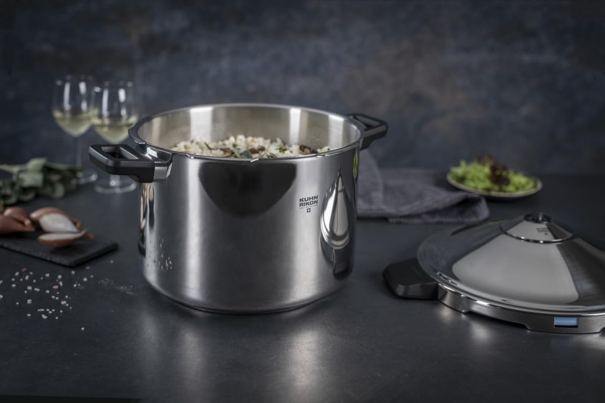 Kuhn Rikon DUROMATIC Pressure Cooker 11    8.45 qt family of 6 wide base for better braising, Stainless