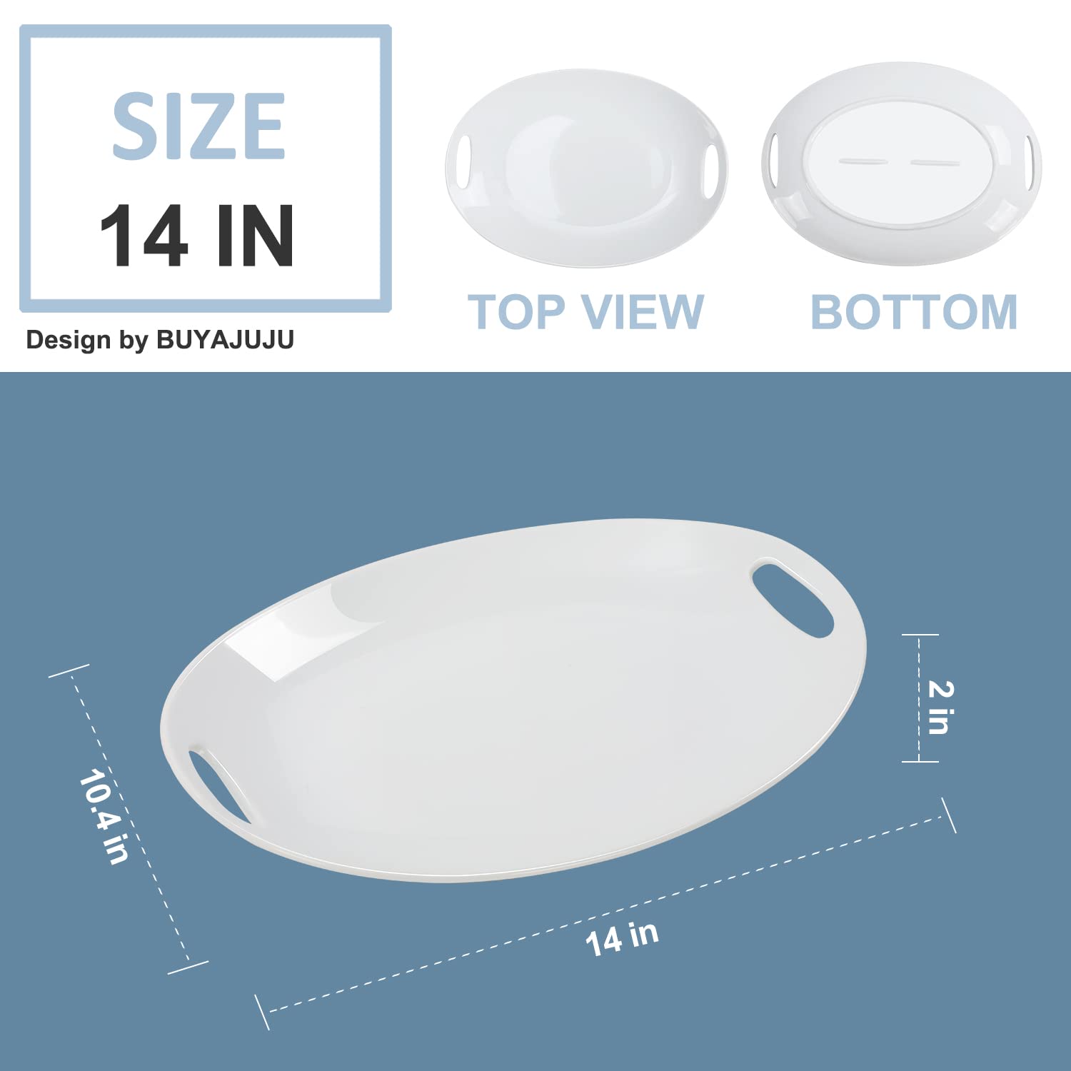 Buyajuju Porcelain Serving Platter With Handles, 14'' Serving Dishes For Entertaining, Oval Serving Tray For Salad, Stew, Fruits