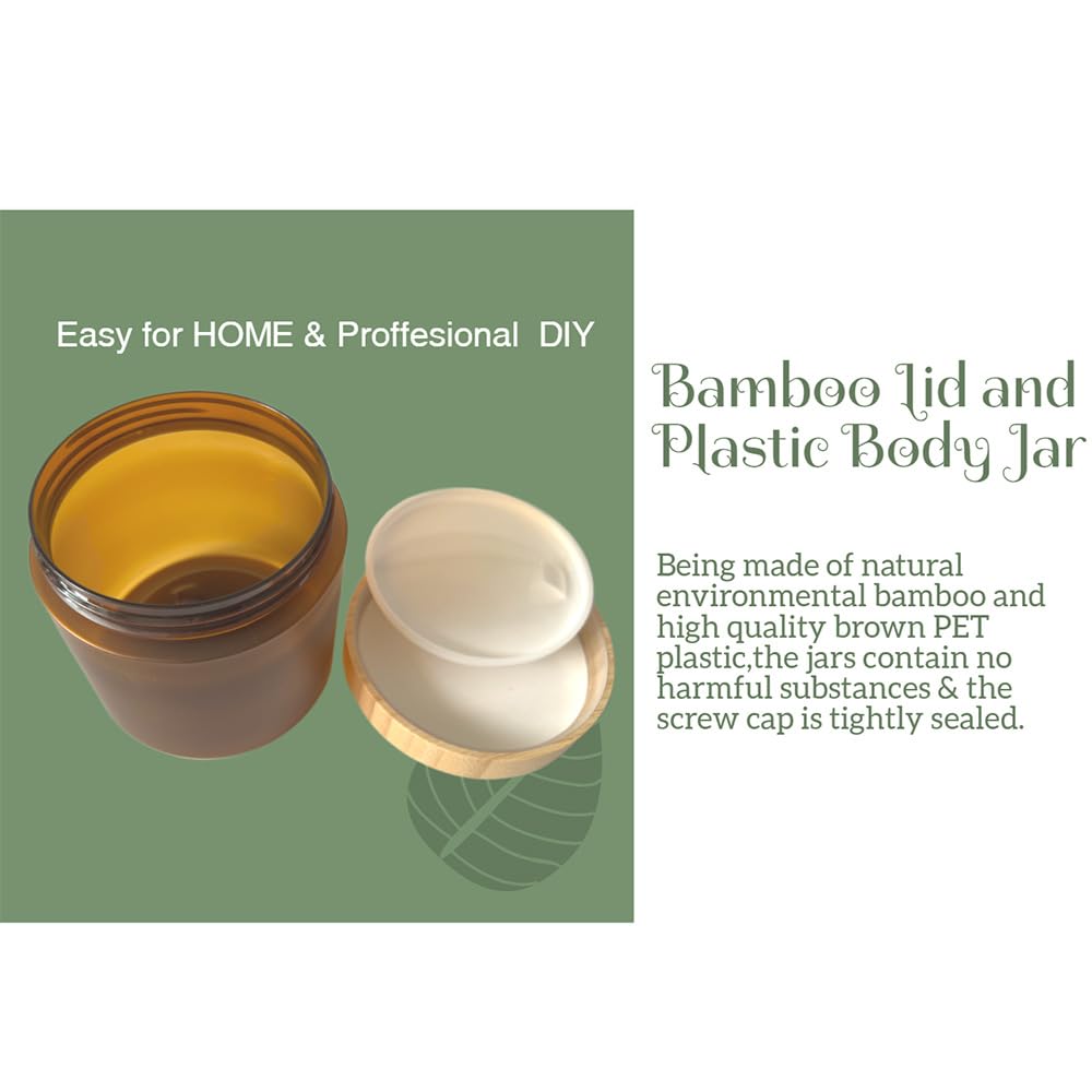 Beeco Gif2U Empty Bamboo Lid Jar 16Oz/500G,Refilable Plastic Round Cosmetic Containers For Powder,Body Butter,Cream,Lotion,Wide