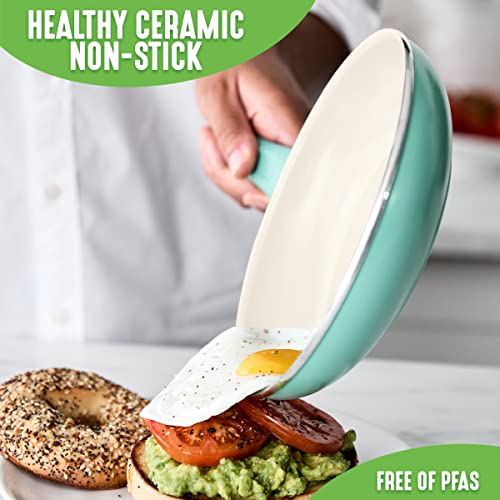 GreenLife 12" Frying Pan Skillet, Turquoise Ceramic Nonstick, PFAS-Free, Dishwasher Safe, Model CW000524-002