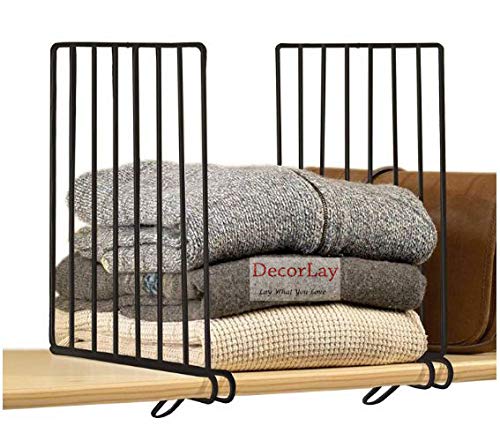Decorlay Iron Wardrobe Organiser Partitions/Shelf Divider Cloth Organizer/Shelf Organizer/Cupboard Organiser | Black | (12.5 X 1
