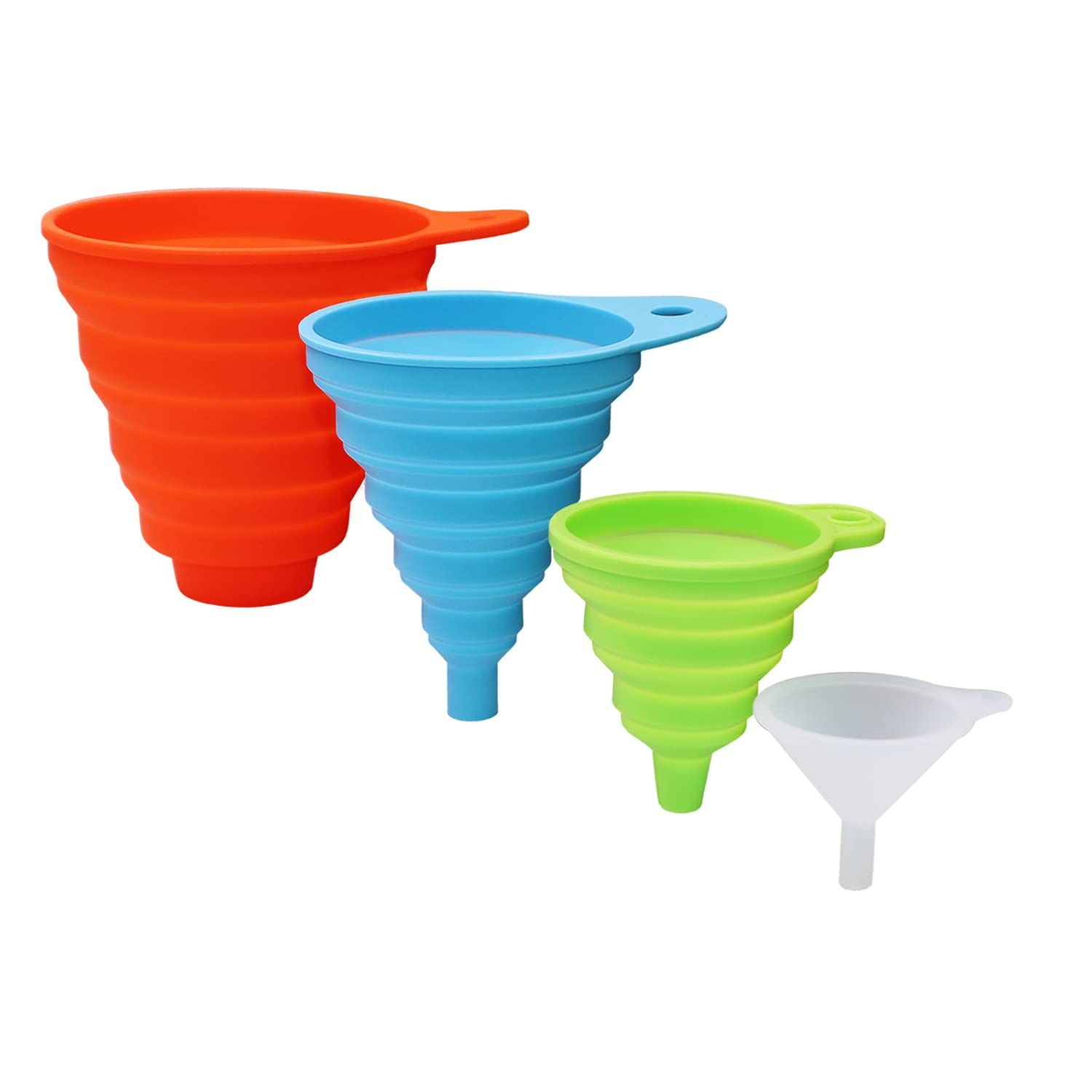 Kongnai Silicone Funnels Set, Collapsible Funnel For Kitchen Use, Mini Small Medium And Large 4 Pack, Different Sizes For Fillin