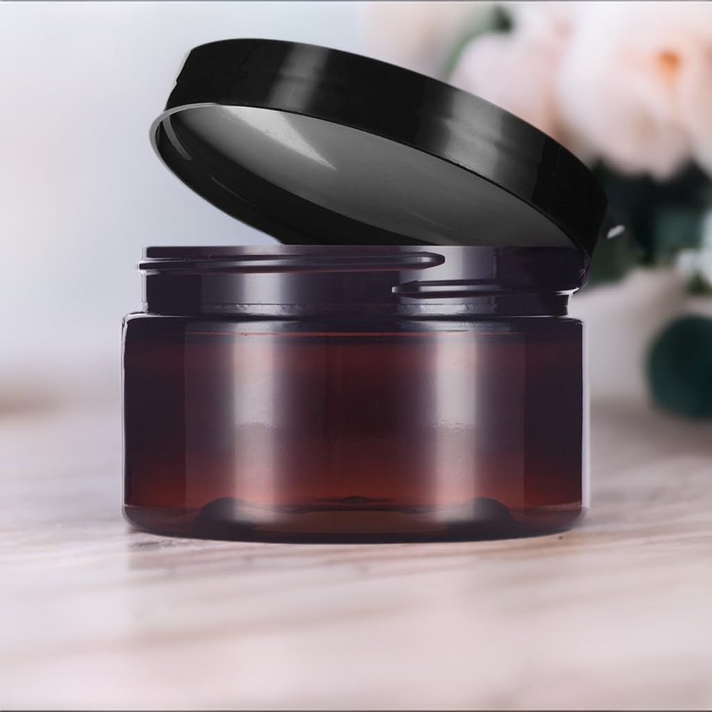 4 Oz Amber Pet Plastic Jar Low Profile With Black Smooth Lid (12 Pack)