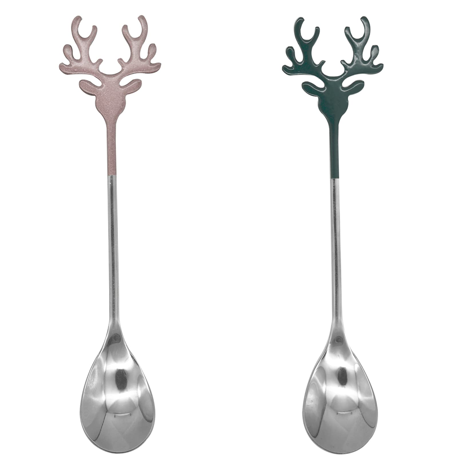 Pinenjoy 2Pcs Espresso Stirring Spoon 18/10(304) Stainless Steel Reindeer Antler Spoon 5.51Inch Tiny Spoon For Christmas Gift Co