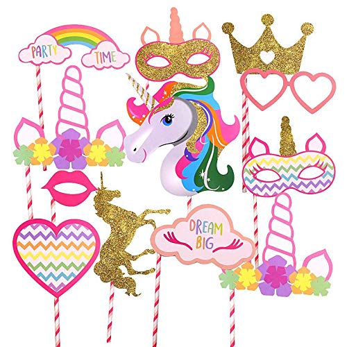 Atpata Funky Unicorn Party Photo Booth Placard Sticks (Pack of 12 Sticks) / Unicorn Birthday Decoration