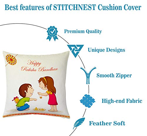 STITCHNEST Printed Rakhi Poly Cotton Cushion Cover for Rakshabandhan (12x12) Inches