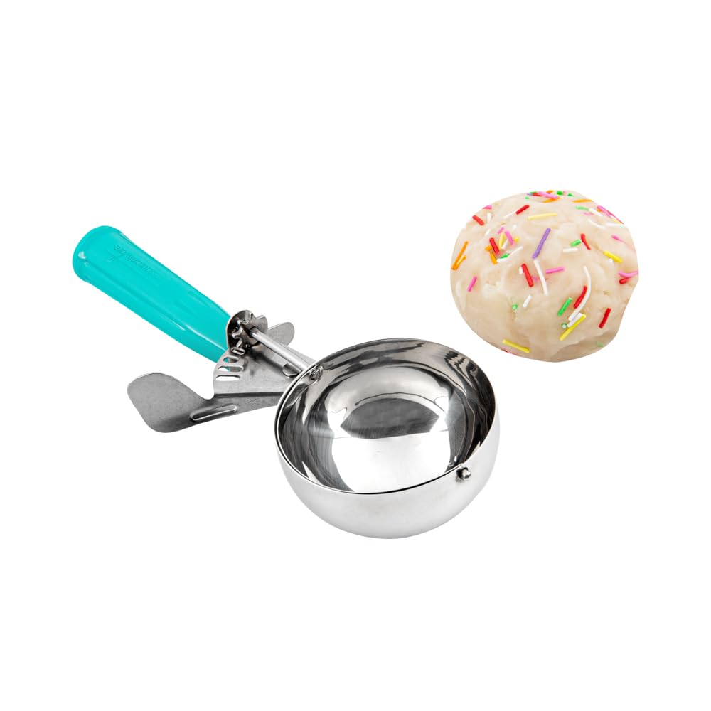 Restaurantware Met Lux 6 Ounce Portion Scoop 1 Durable Disher Scoop - Thumb Trigger Teal Stainless Steel Ice Cream Disher For Po