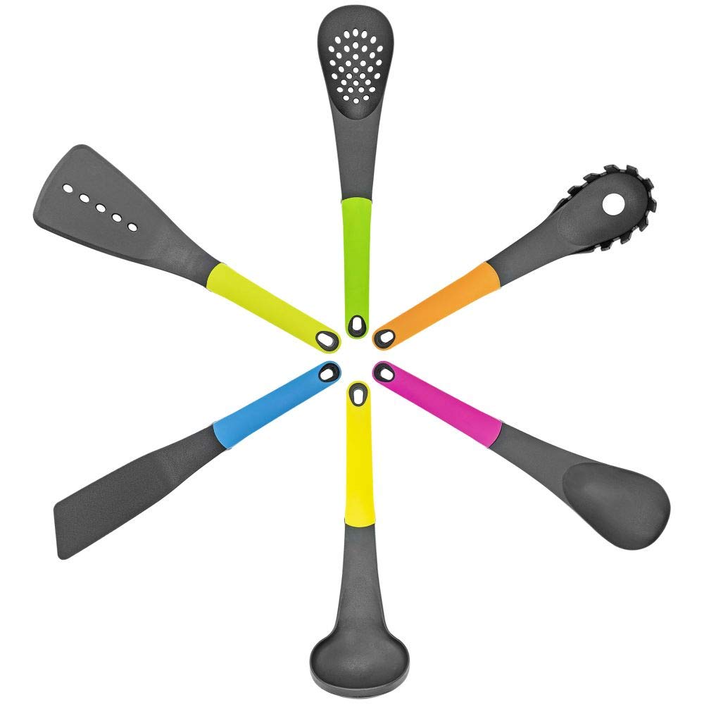 Plastic Set Of 6 Kitchen Utensils - Southern Homewares - Including Ladle, Spatula, Spoon, Spaghetti Server, And More