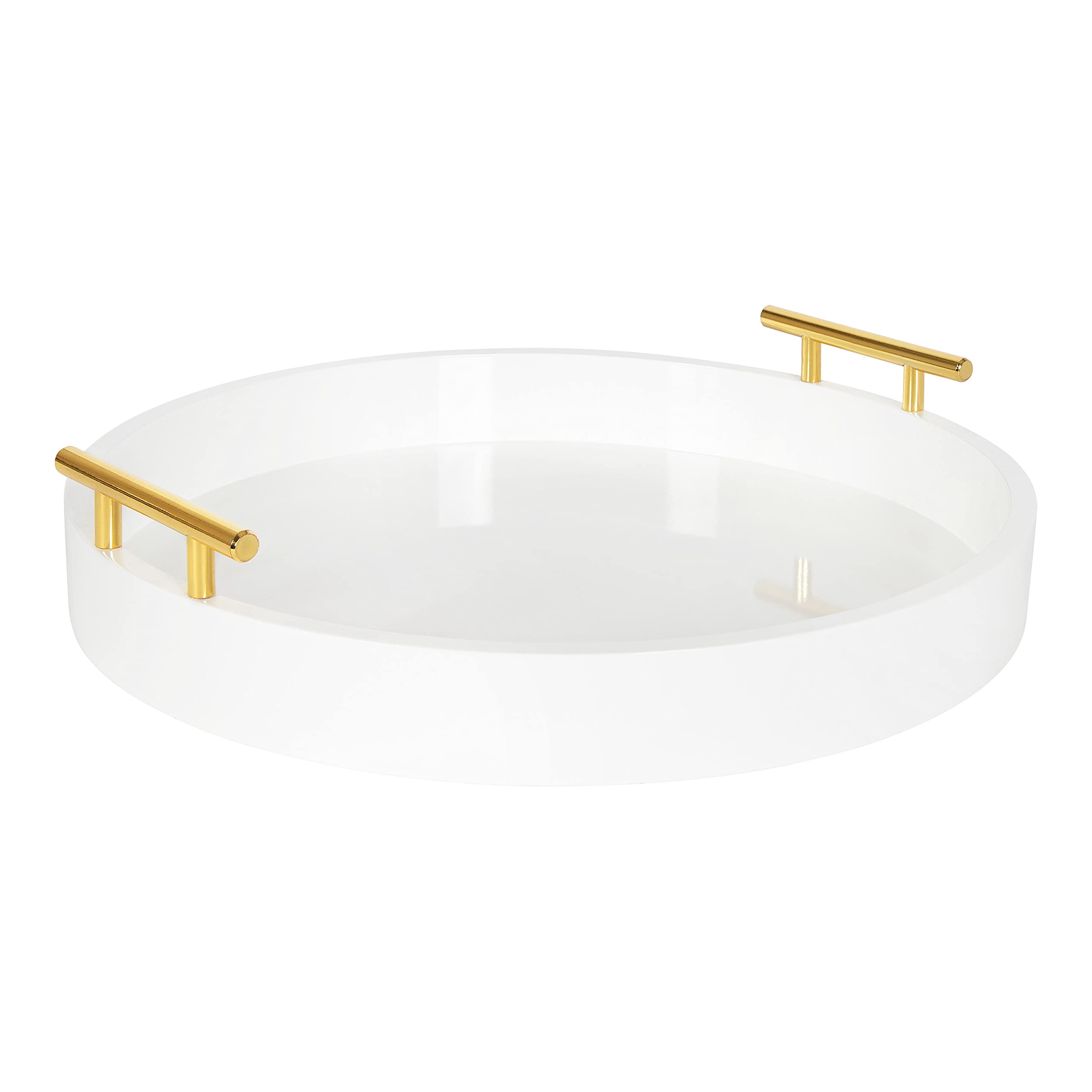 Kate And Laurel Lipton Modern Round Tray, 15.5 Diameter, White and Gold, Decorative Accent Tray for Storage and Display