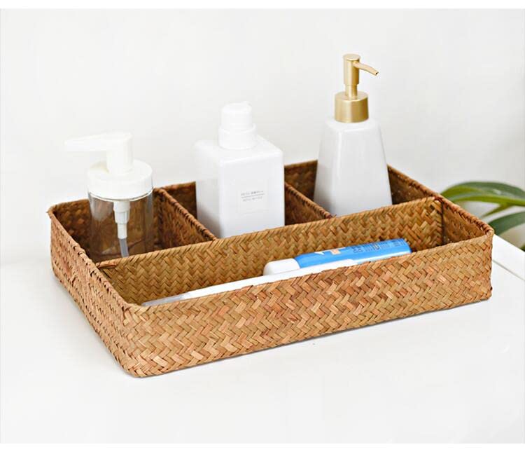 YANGQIHOME Tea Bag/Sugar Packet Holder  Coffee Station Condiment Organizer  Seagrass Storage Basket  Wicker Rattan Divided Basket Organizer for Drawer/Shelf/Countertop