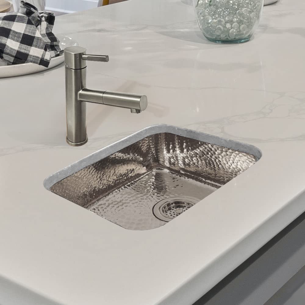Whitehaus Collection Wh690Abb Decorative Prep Kitchen Sink, 13 5/8'' X 11 1/2'' X 5'', Hammered Stainless Steel