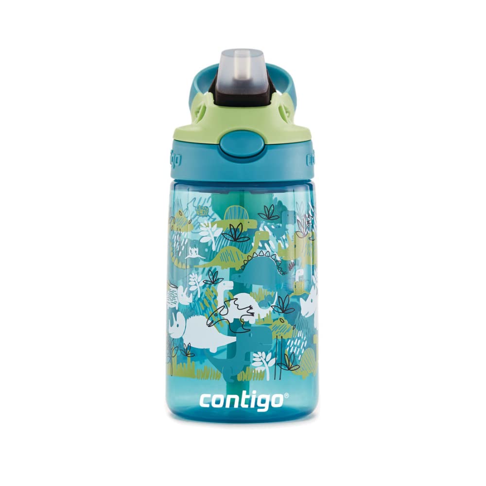 Contigo Kids Straw Water Bottle With Autospout Lid, 14Oz., Dinos