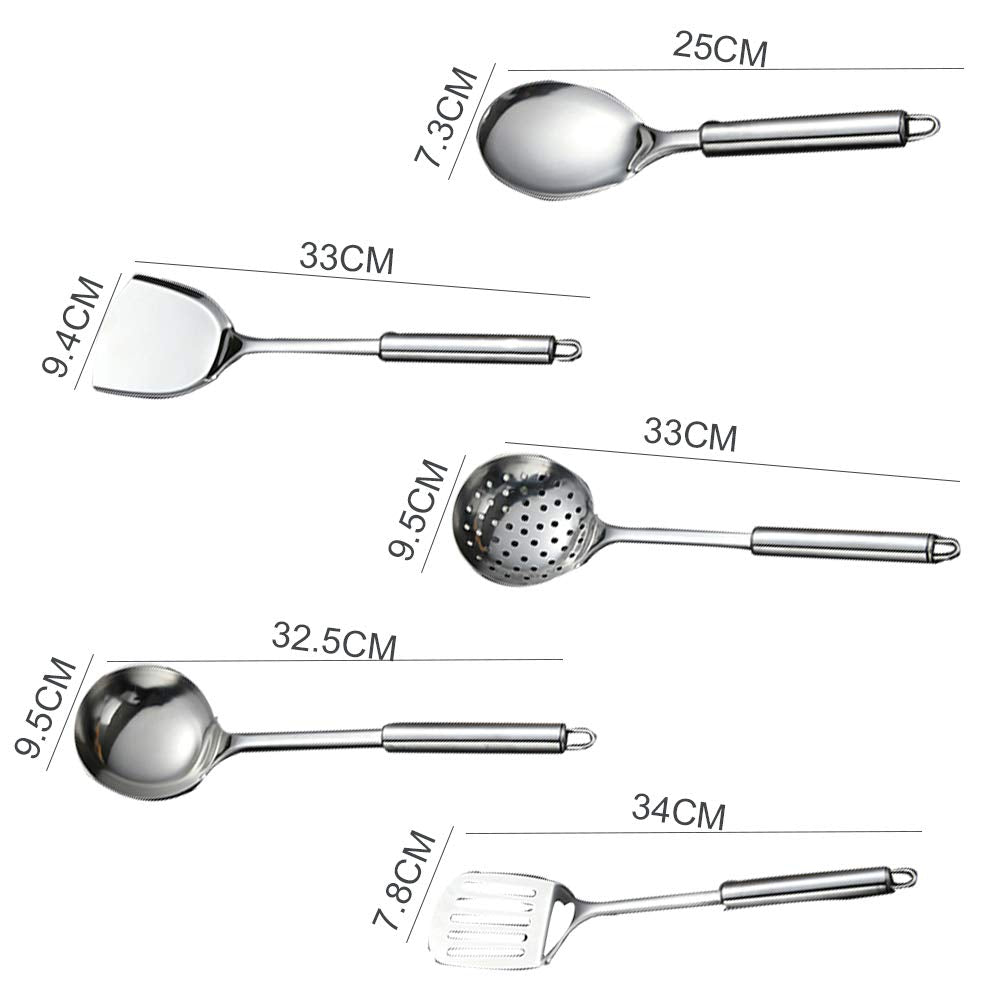 5 Pcs Stainless Steel Cooking Utensils Set Heat Resistant Kitchen Gadgets Utensil Set Includes Slotted Spoon, Slotted Spatula, L