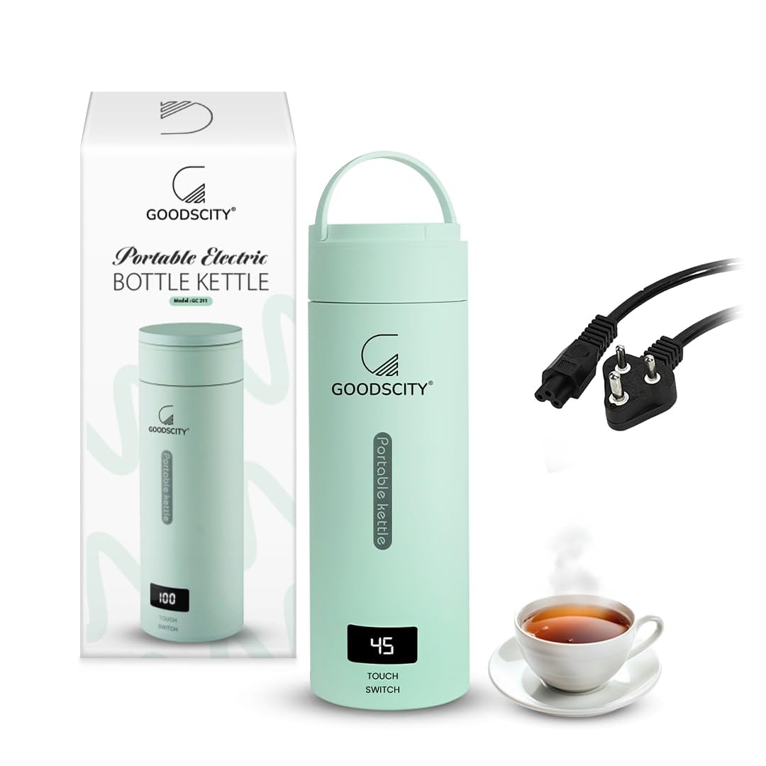 Goodscity Portable Electric Kettle Travel Water Bottle For Boiling Hot Water Milk With Cool Touch Exterior, Auto Shut Off, 300W 