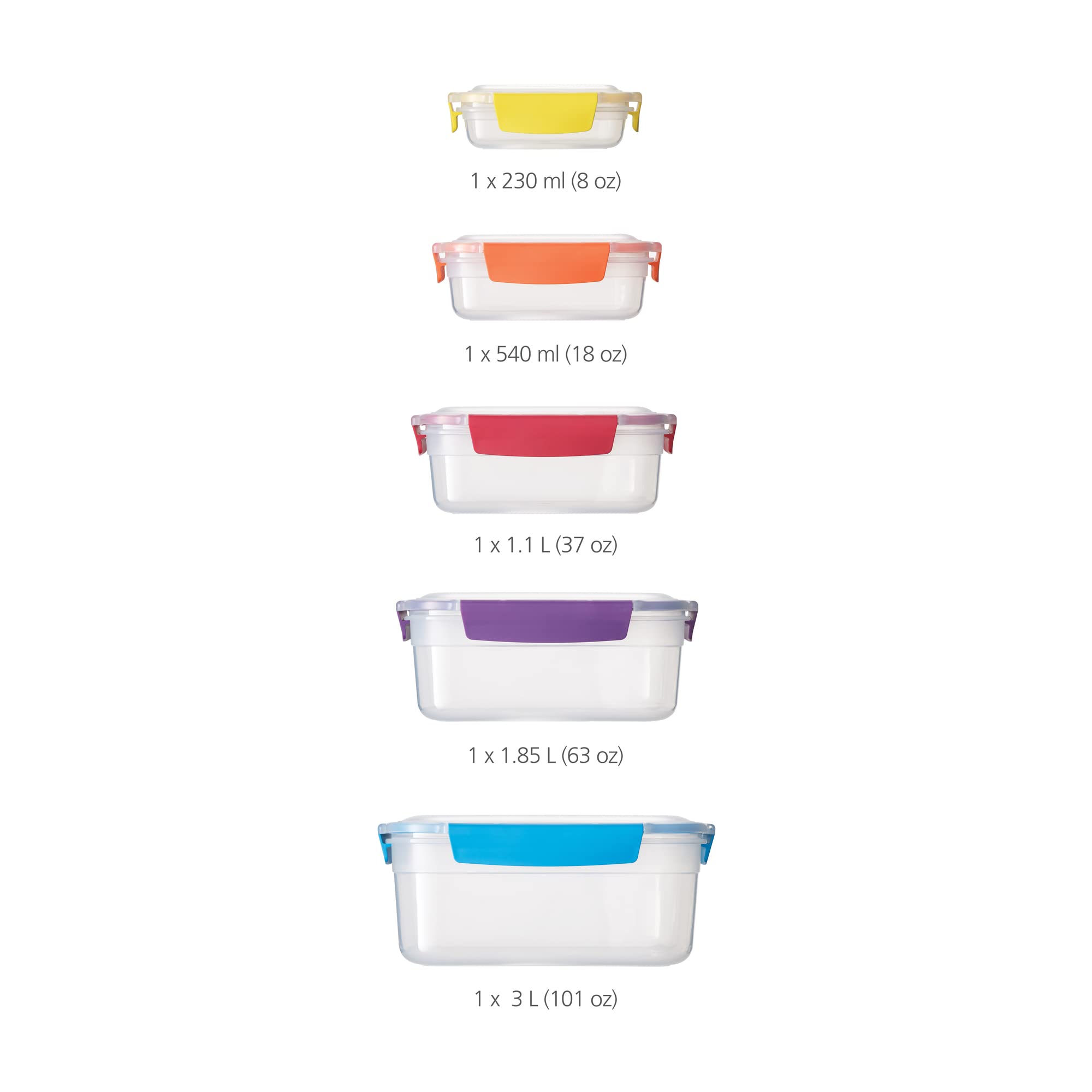 Joseph Joseph Nest Lock, 5 Piece Plastic Food Kitchen Storage Container Set With Lids, Leak Proof, Airtight, Space Saving, Bpa F