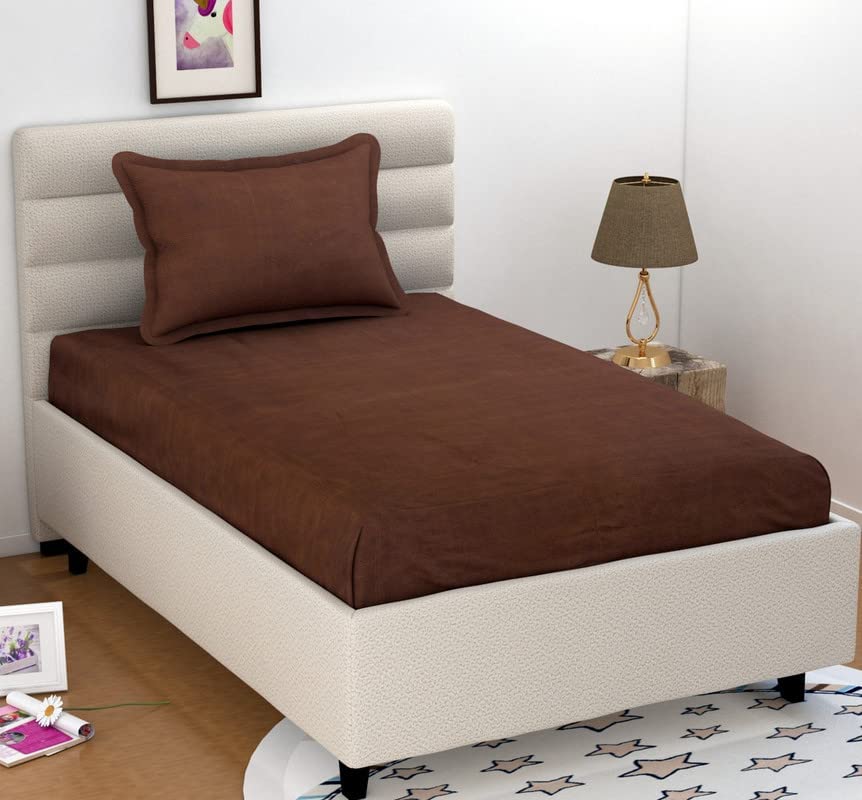 Maysha 300 TC Glace Cotton Satin Elastic Fitted Solid Single Bedsheet with One Pillow Covers for Home, Hotels and Guest House