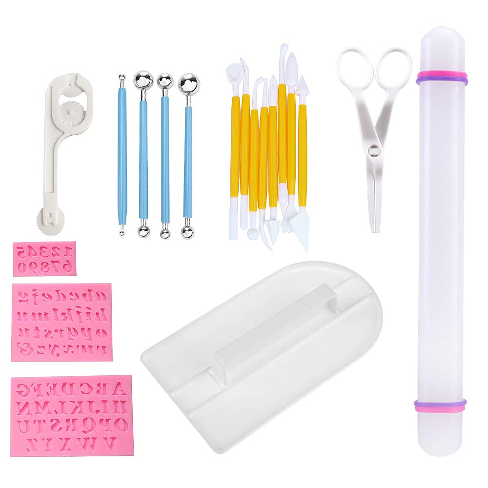 19 Pcs Silicone Fondant Letter Molds Fondant Cake Decorating Tools Set, 3D Letter Alphabet Number Molds, Cake Supplies Crafts Cl