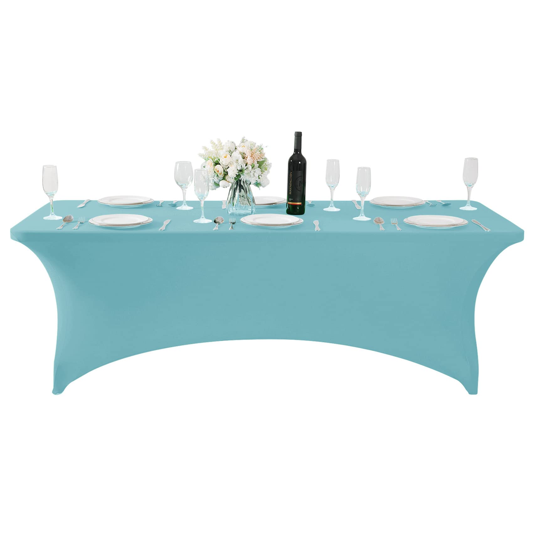 Hezuzo Spandex Table Cover For 8Ft Table Universal Fitted Stretch Tablecloth For Party, Banquet, Wedding And Events-Aqua