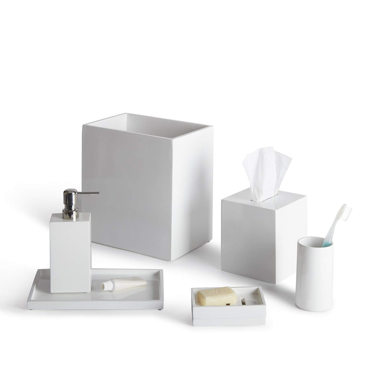 Jonathan Adler Lacquer Bath Wastebasket, One Size, White, Model 28131