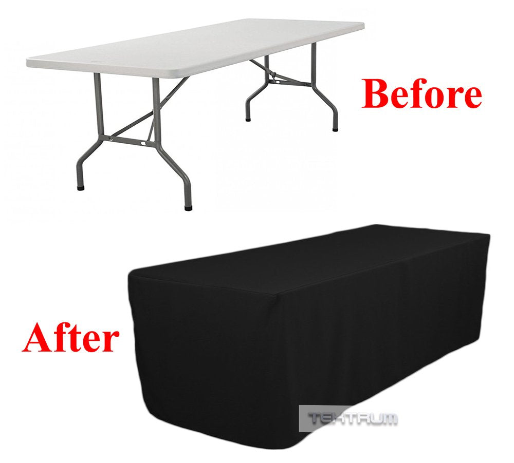 Tektrum 8-Feet Long Fitted Table Dj Jacket Cover For Trade Show - Thick/Heavy Duty/Durable Fabric - Black Color (Td-Jkt-Blk-8Ft)