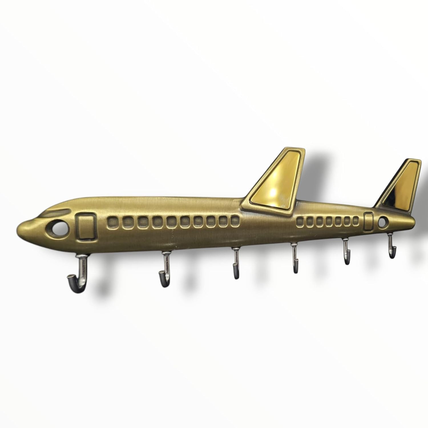 Indeed Airplane Key Holder, Metal Aeroplane Key Stand & Aircraft Hanger with 6 Hook Wall Mount, Home Decor Gift (Antique Gold)