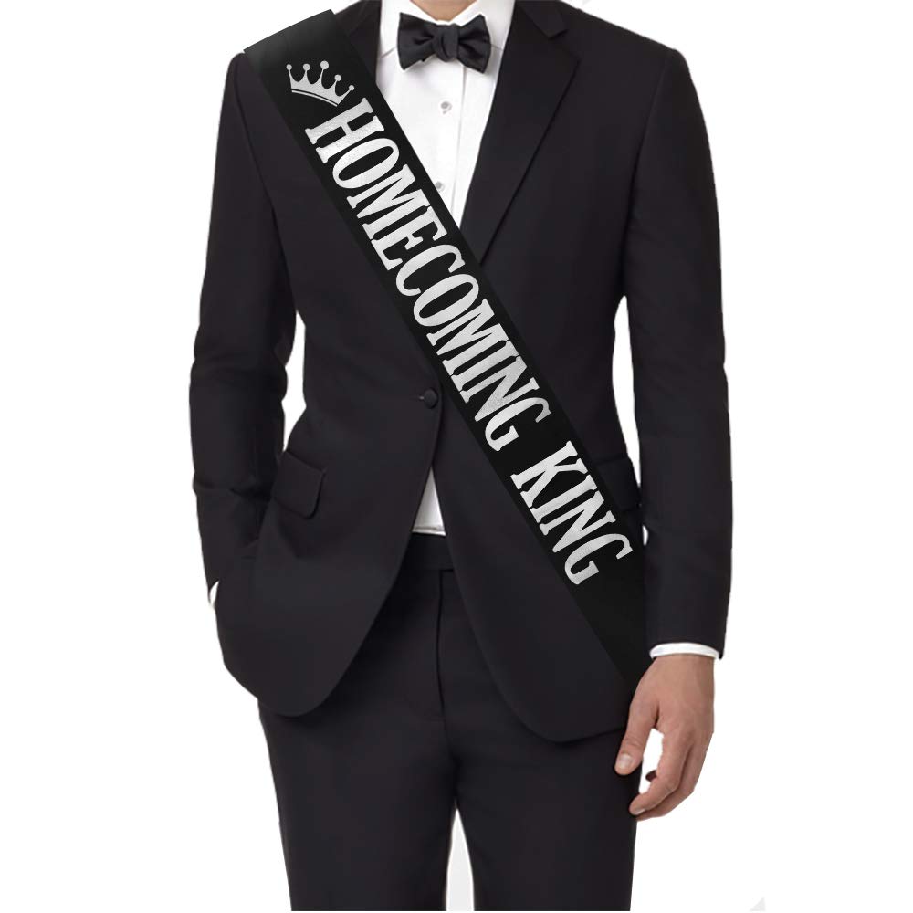 'Homecoming King'' and ''Homecoming Queen'' Sashes - Homecoming Party Prom Sashes School Party Accessories  Black with Silver Print