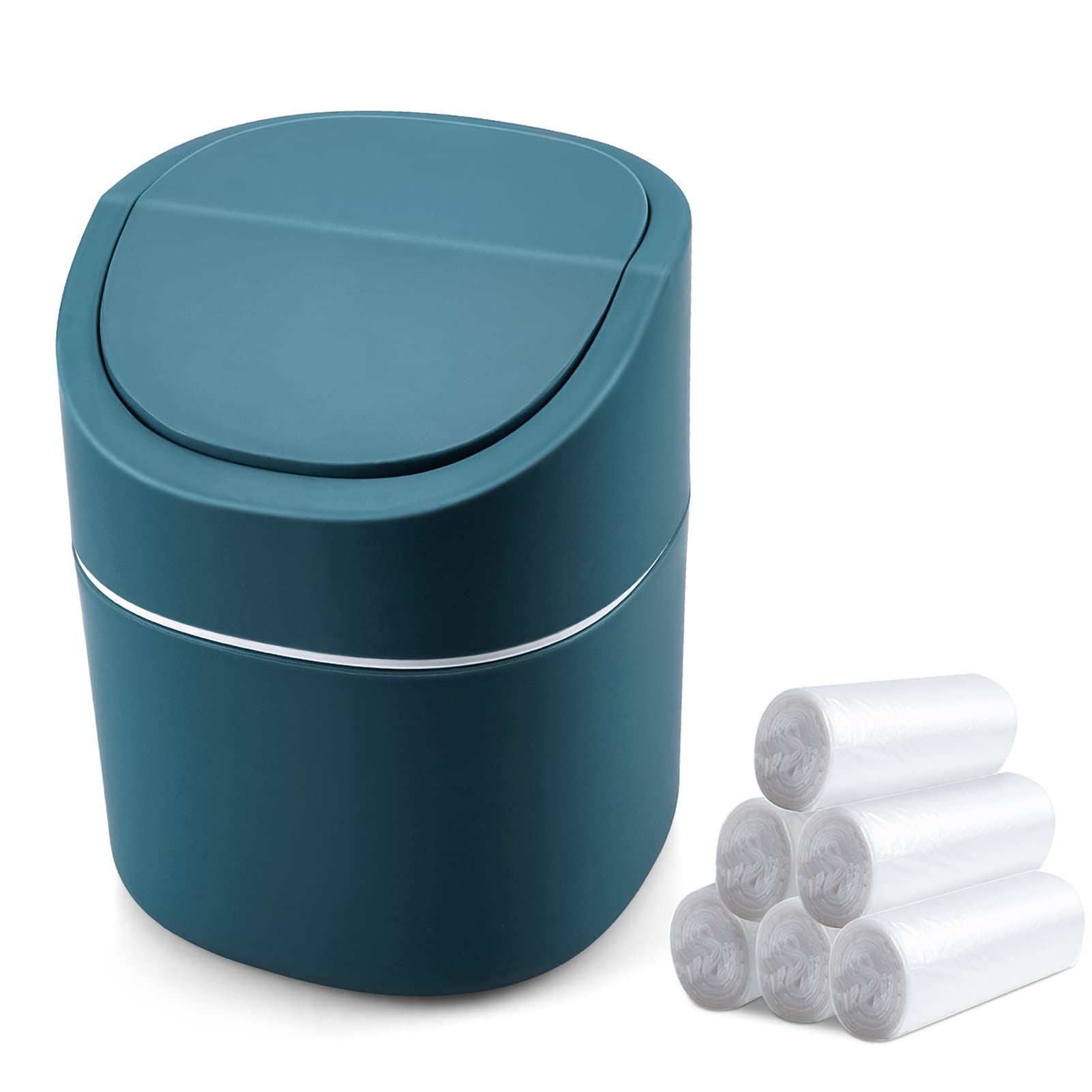 Mini Desk Trash Can With Lid With Trash Bags 180 Pcs Swing-Lid Tiny Countertop Garbage Bin Small Table Top Plastic Covered Waste