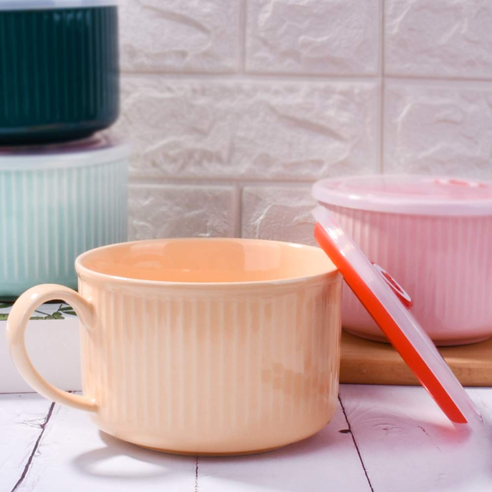 Lmrlcs Microwavable Soup Bowl With Handle And Lid, Soup Mug For Oat Instant Noodles, Snacks (Orange)