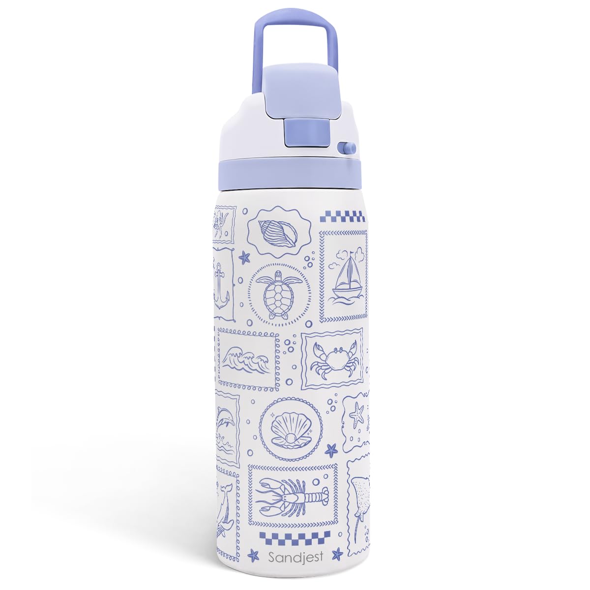 Sea Animals Stainless Steel Water Bottle, Vacuum Insulated, Push-Button Lid, 32 oz, Gifts for Women Girls Friends Teens Birthday