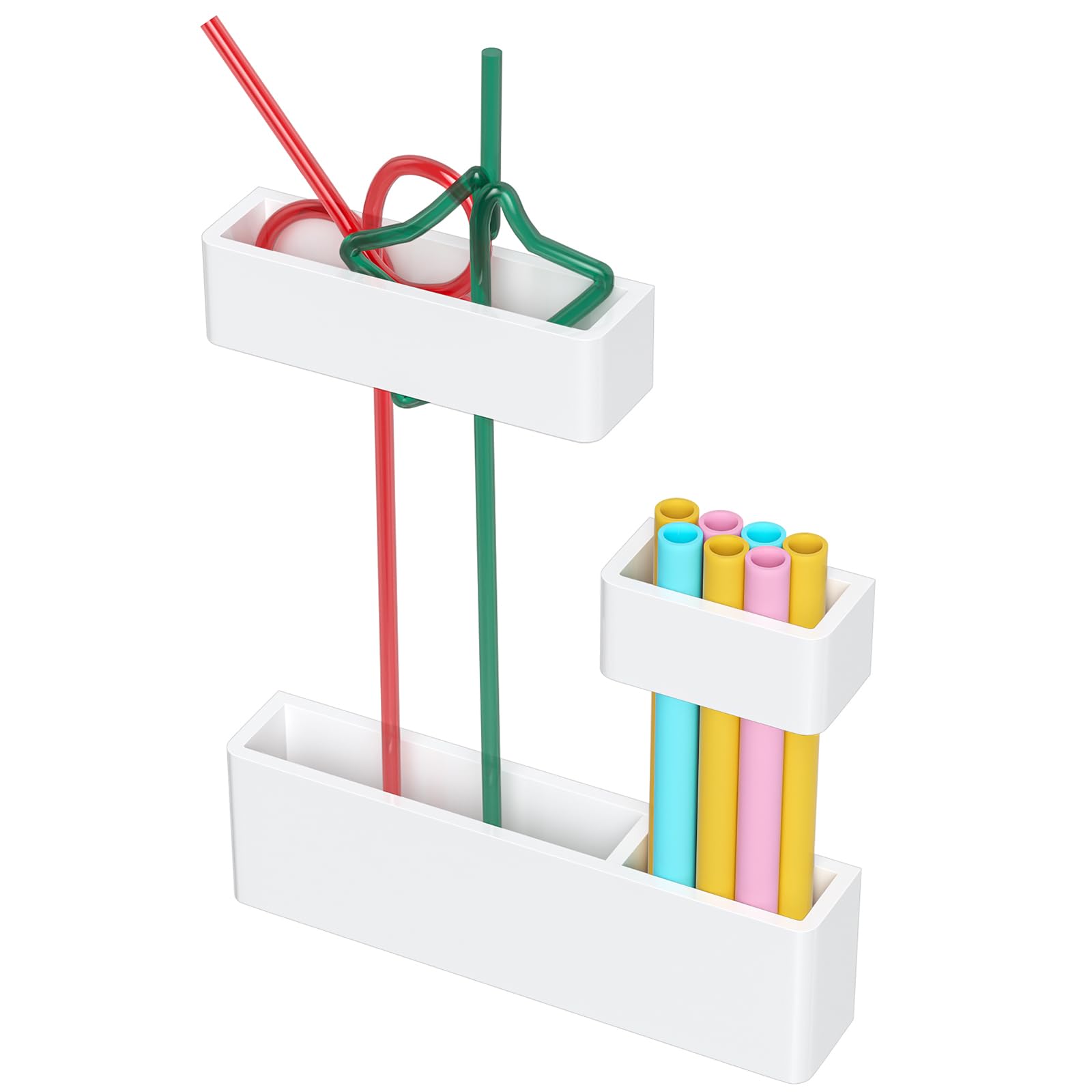 Kucle Acrylic Straw Organizer for Cabinet Door  5.8 White Adjustable 3Part Reusable Drinking Straw Holder Dispenser Kitchen 