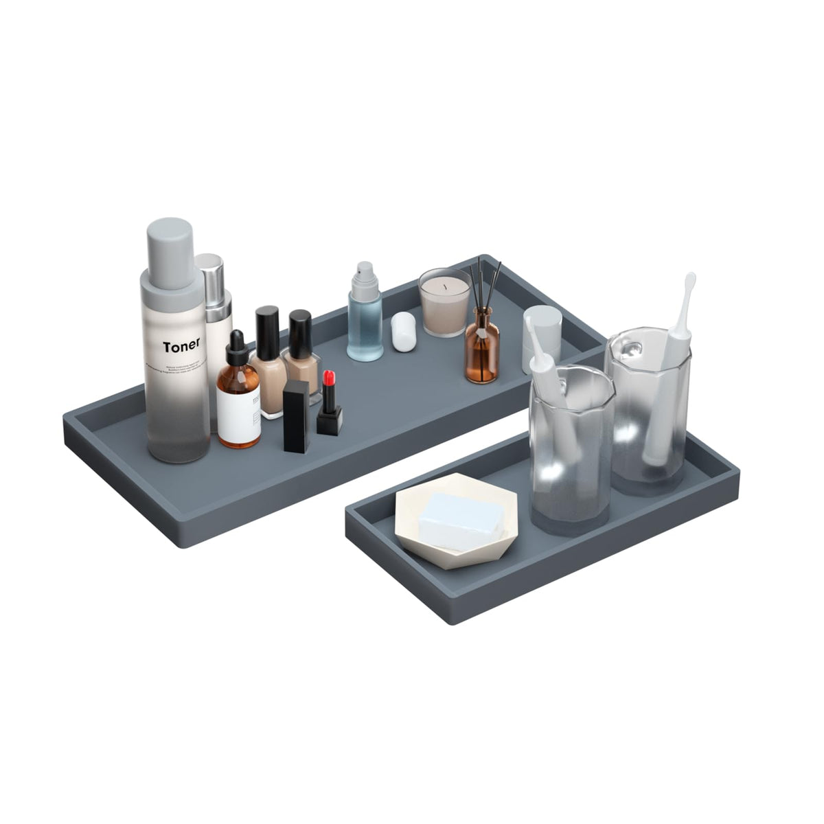 Bbk Bathroom Vanity Tray- 2 Pack (7.8'' And 11.8'') Silicone Bathroom Tray For Counter, Perfume Key Trinket Ring Tray, Decor Soa