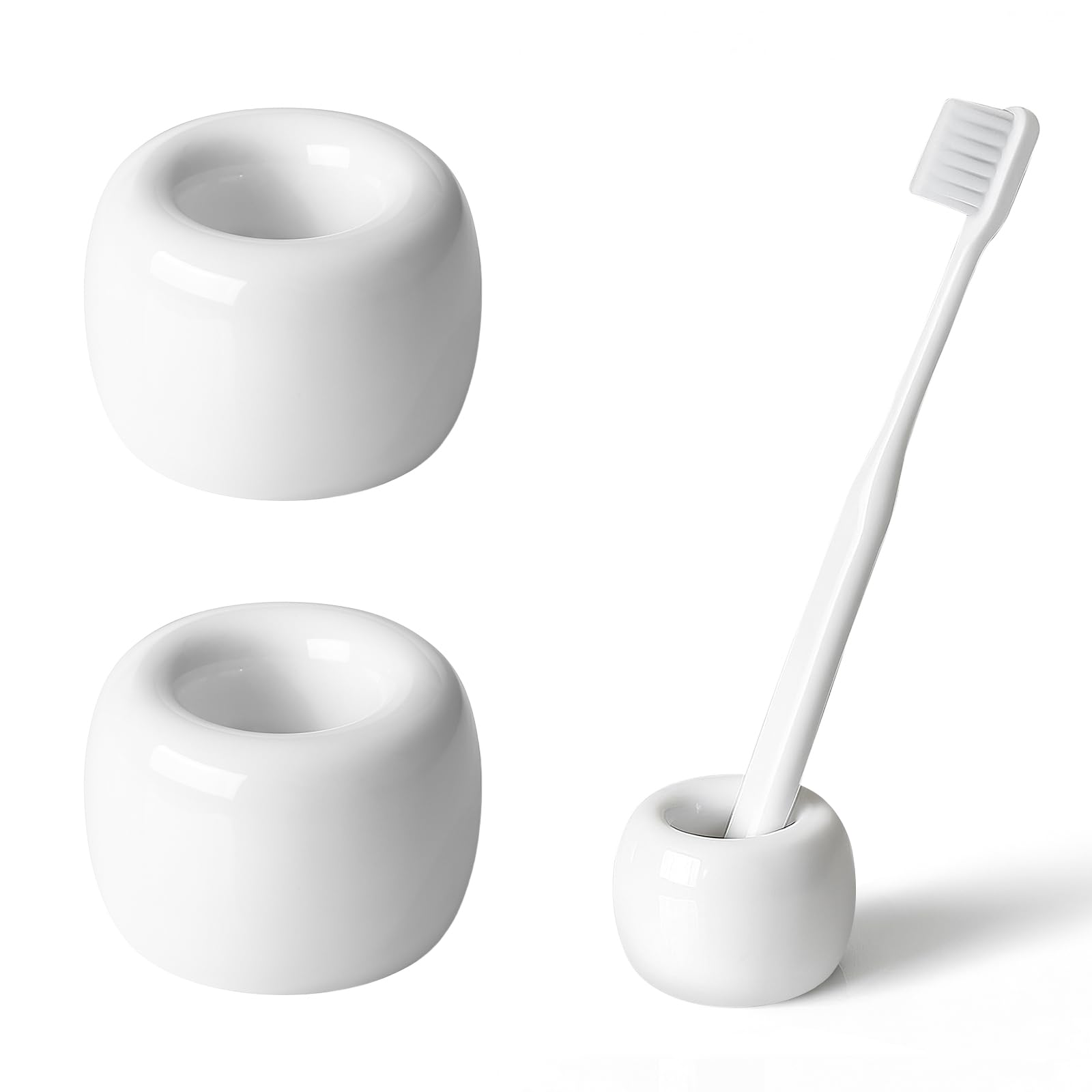AirMoon Mini Ceramic Toothbrush Holder for Bathroom - White Small Countertop Organizer, Easy Clean Toothbrush Stand, Suit for El
