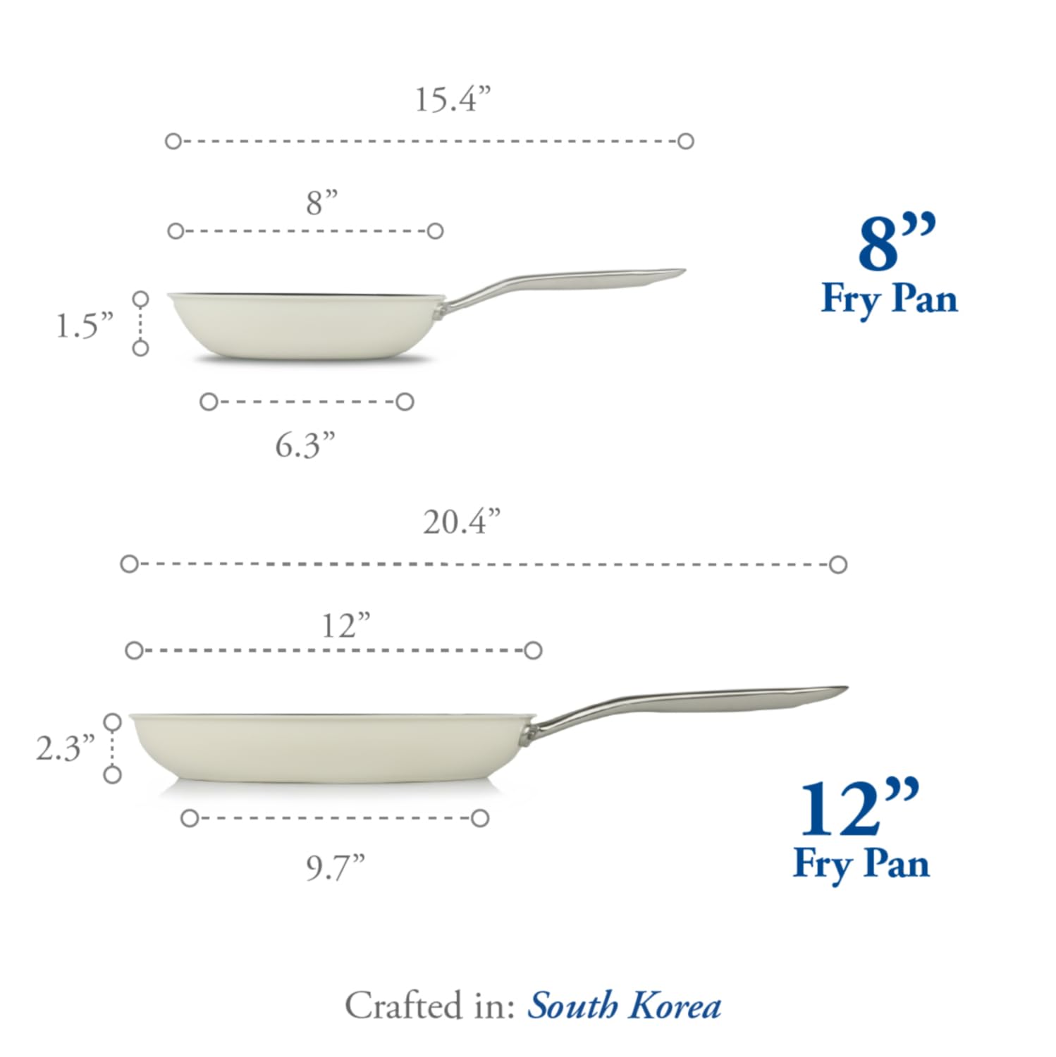 ValenCera Ceramic Nonstick Frying Pan Set, 8" & 12", Nontoxic Aluminum, White - Model VC2030