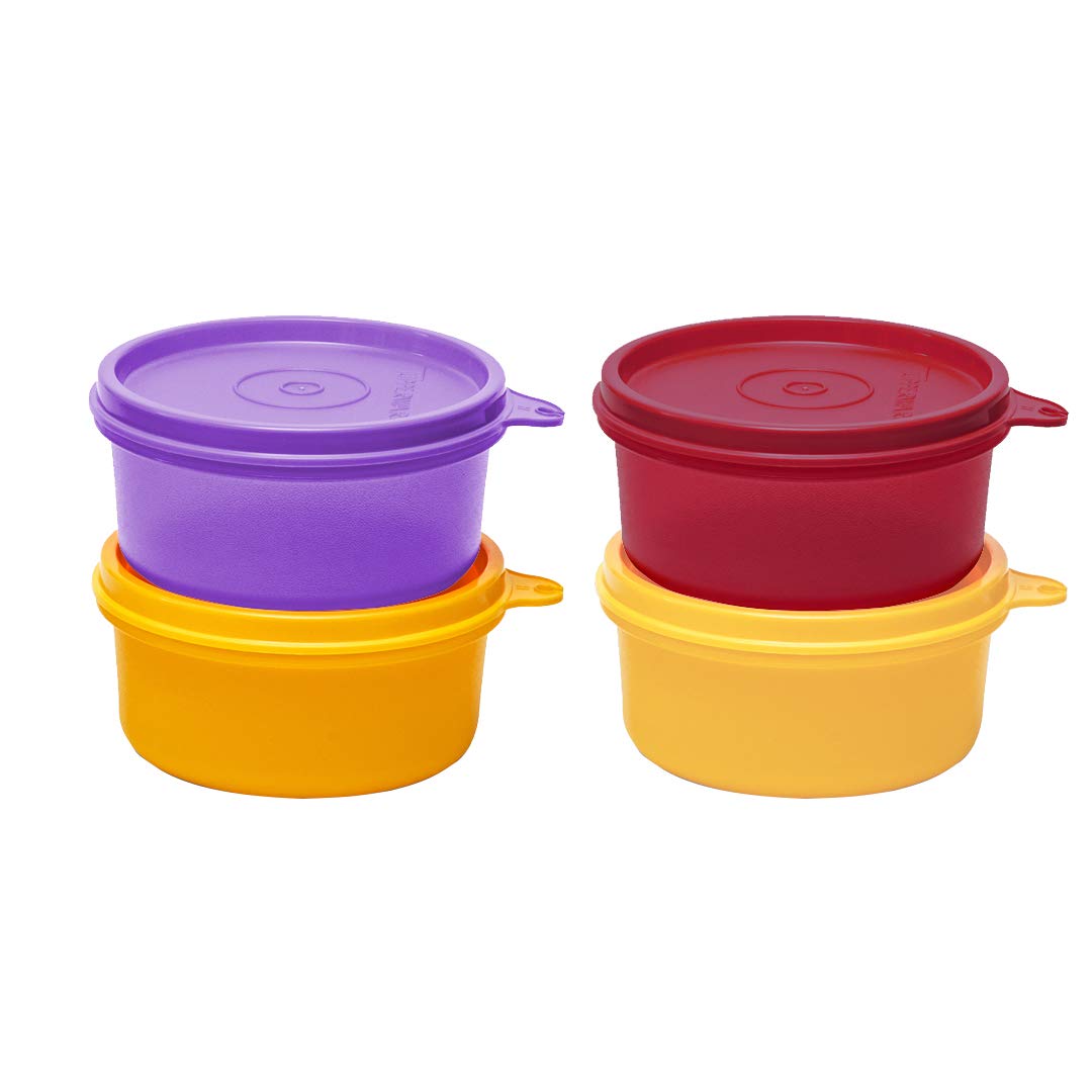 Tupperware Plastic Meal_Holder Bowls, 4Pc, Tropical, Orange, Yellow, Purple, Maroon, 0.21L
