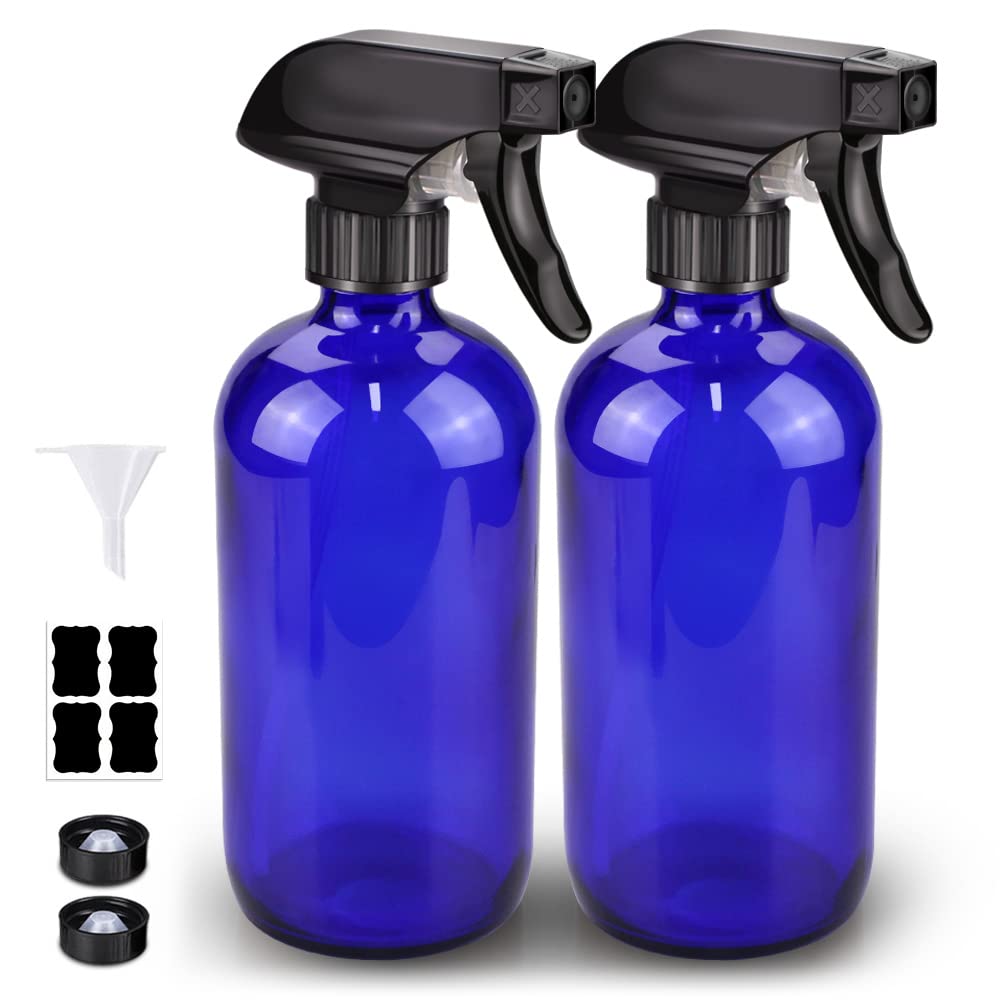 Bontip Glass Spray Bottle, Blue Glass Spray Bottle Set & Accessories For Non-Toxic Window Cleaners Aromatherapy Facial Hydration