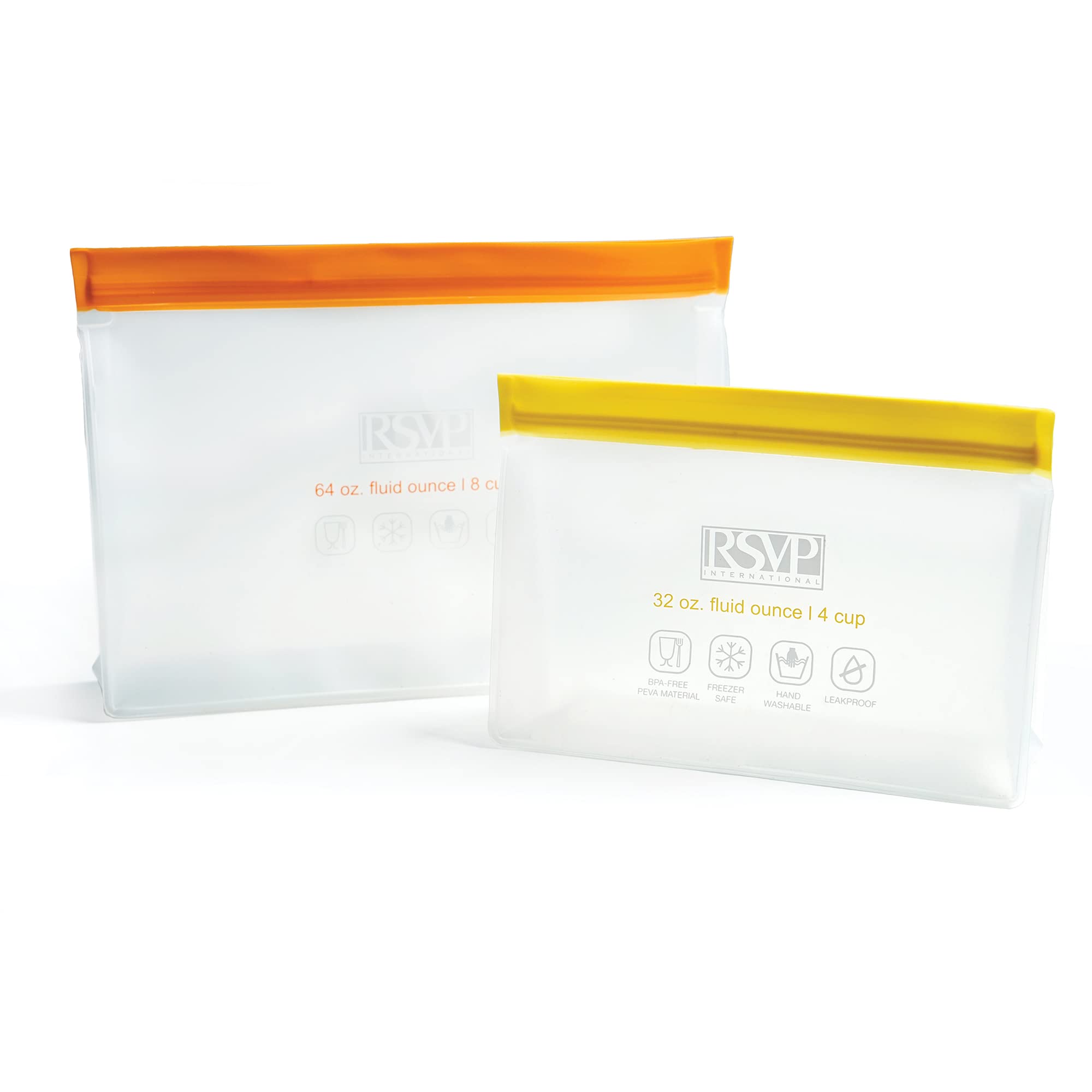 Rsvp International Reusable Food Storage Collection Eco Seal Bags, Stand-N-Seal Set, Orange/Yellow