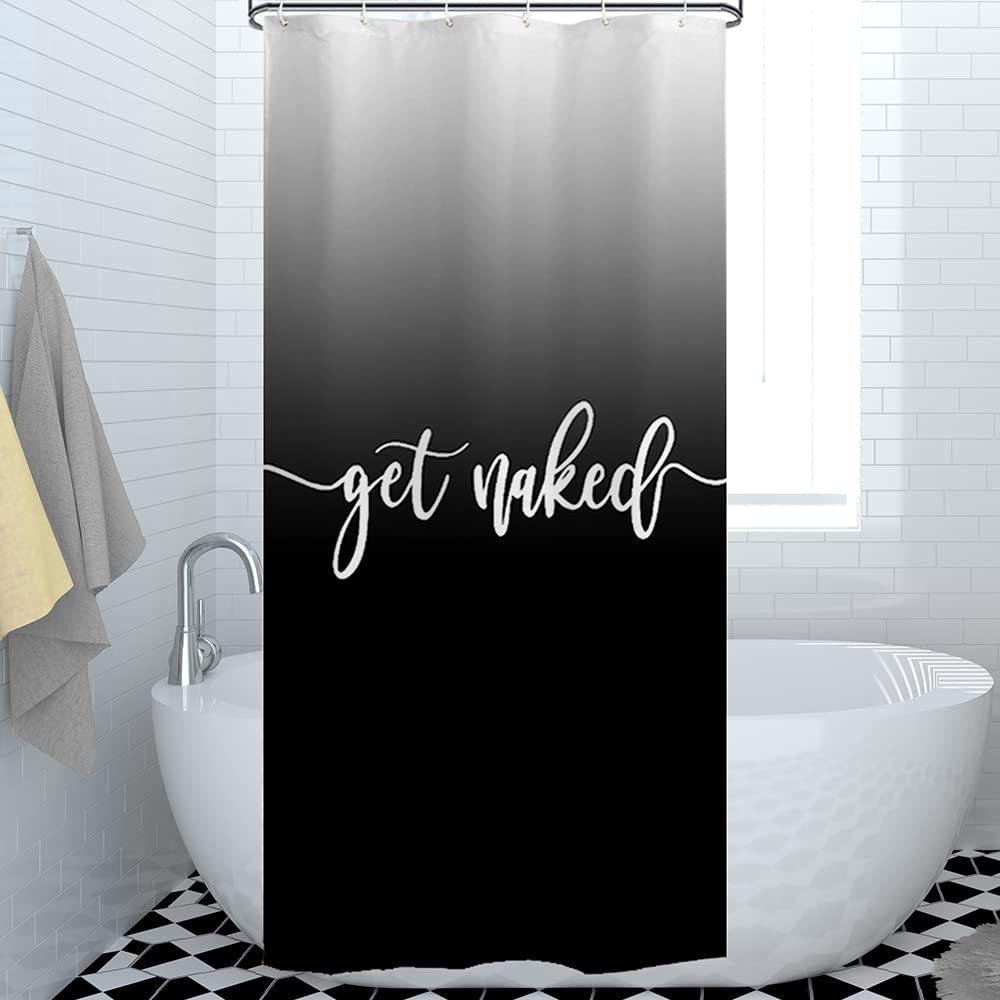 Eleroye Stall Get Naked Shower Curtain Black Grayish White To Black Funny Cute Art Fonts Words Fabric Machine Washable Bathroom