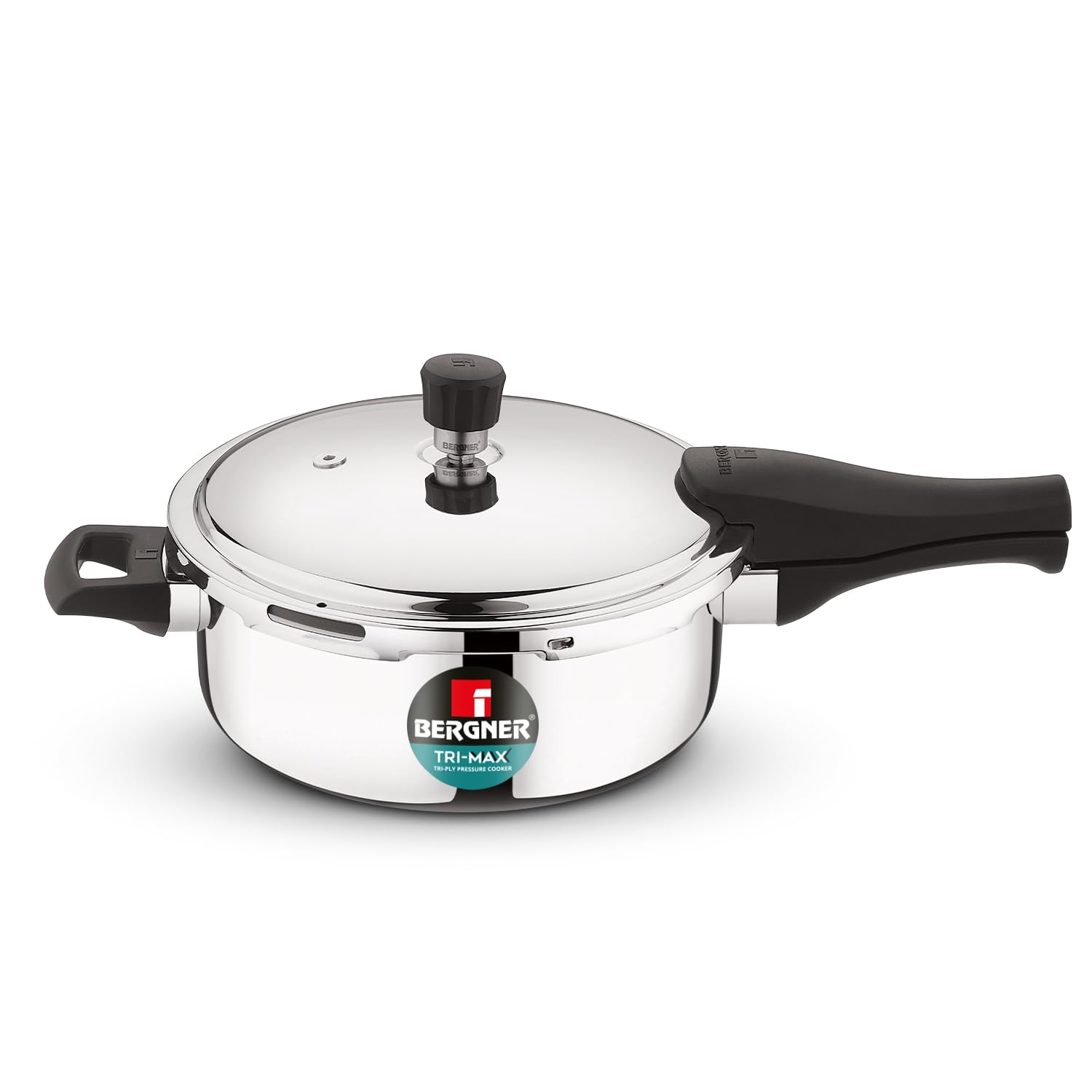 Bergner Trimax Triply Stainless Steel 3.5 Liters Outer Lid Pressure Pan, Silver Steel Cooker With Triply Construction, Easy Lock