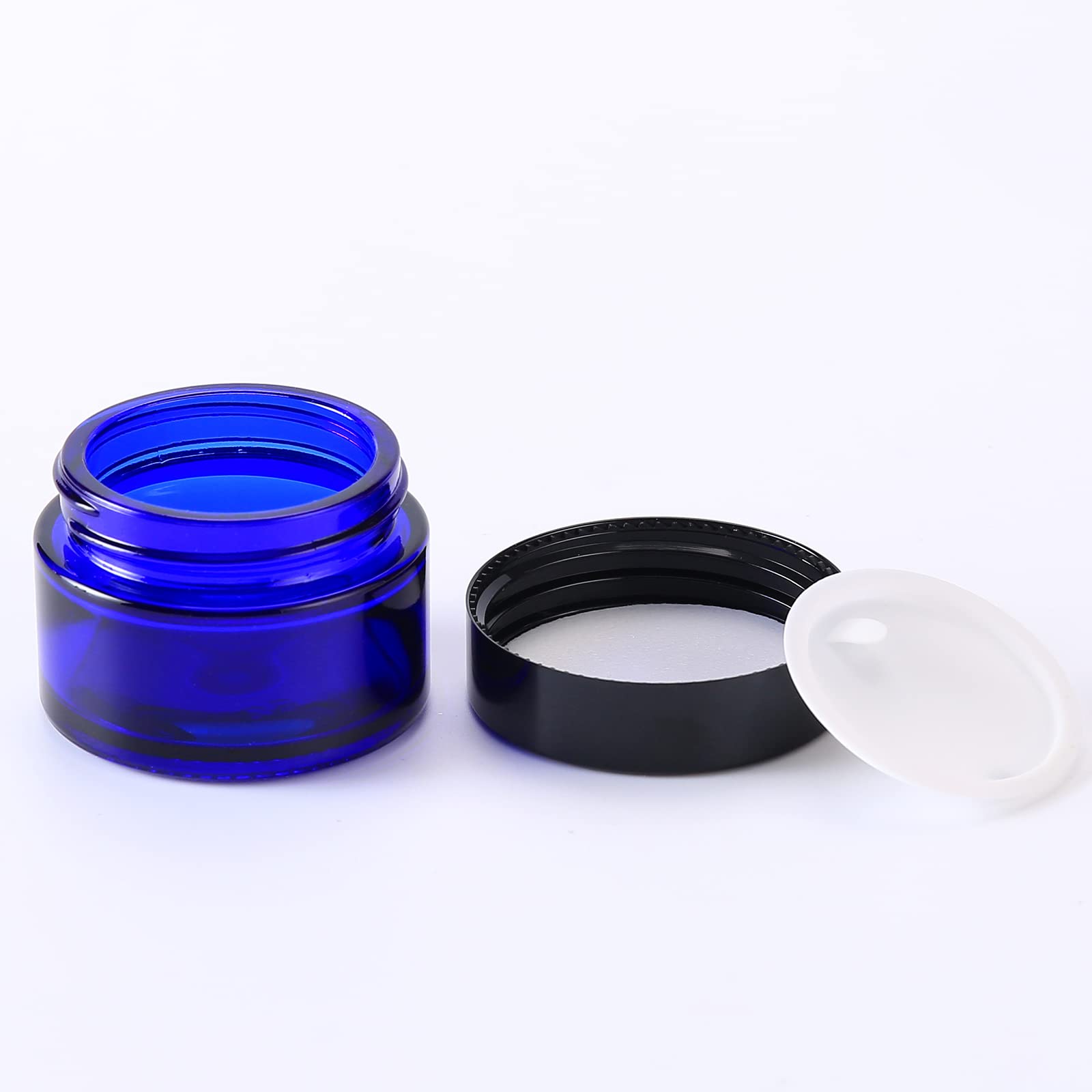 Over News 1 Oz Glass Container Jar With Lid, Small Empty Cosmetic Round For Cream, Lotion (Blue)