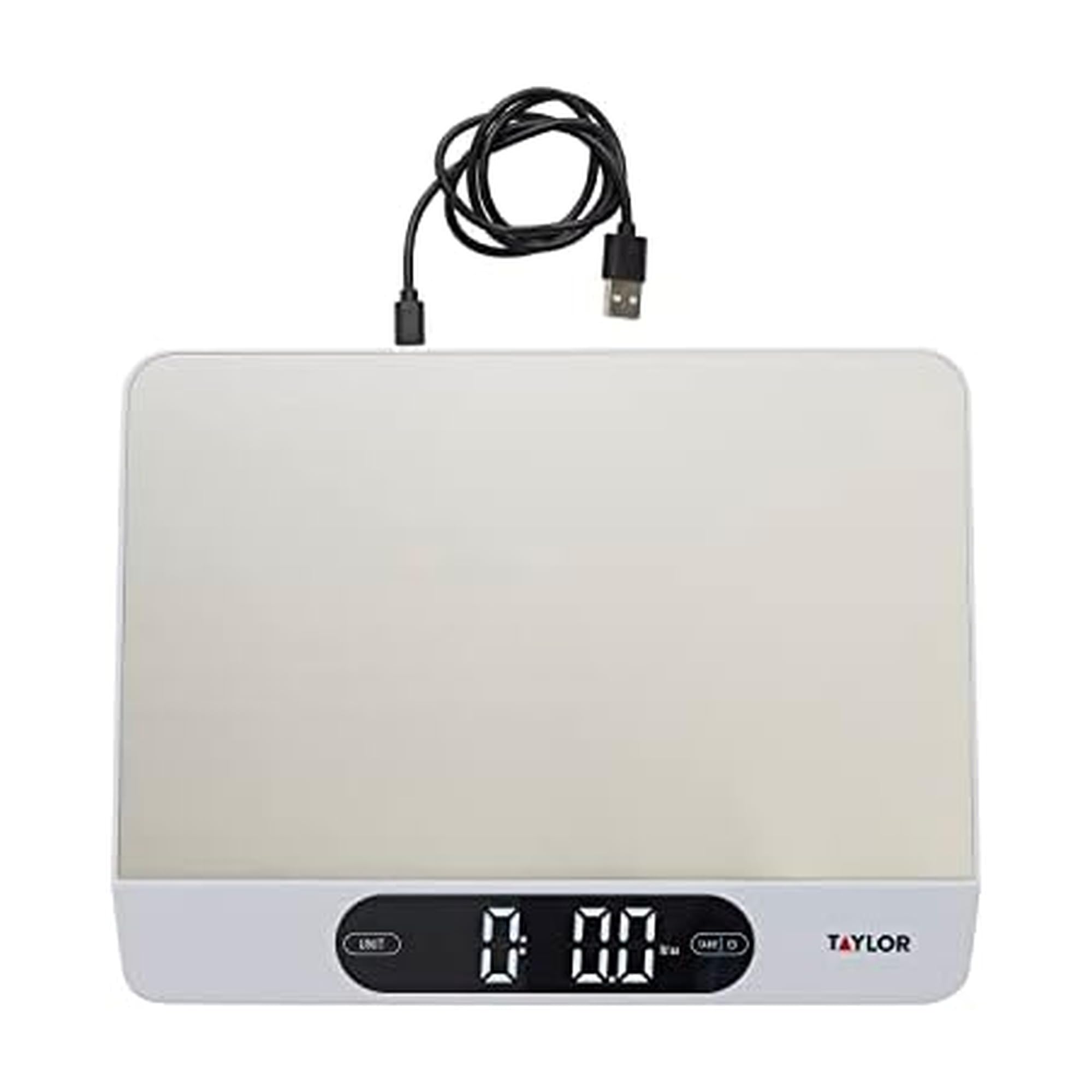 Taylor Precision Products 22Lb High Capacity Kitchen Food Scale With Stainless Steel Surface, Backlit Display, And Usb Rechargin