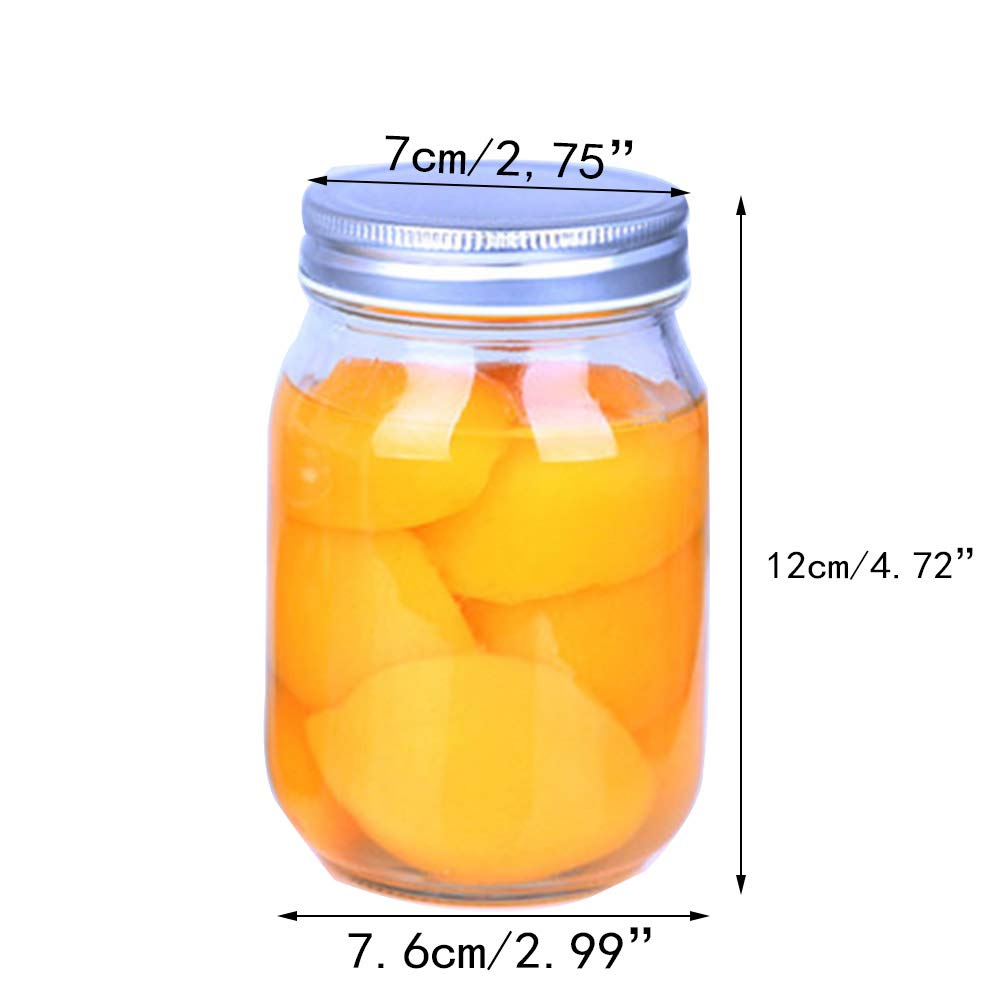 Glass Regular Mouth Mason Jars, 14 Ounce Glass Jars With Silver Metal Airtight Lids For Meal Prep, Food Storage, Canning, Drinki
