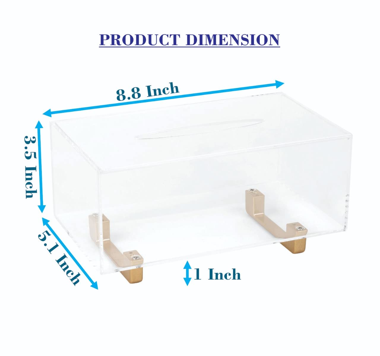 Yoba Thick Acrylic Tissue Box Holder Rectangular Clear Tissue Box Dispenser With Gold Plated Aluminum Legs For Bathroom, Kitchen