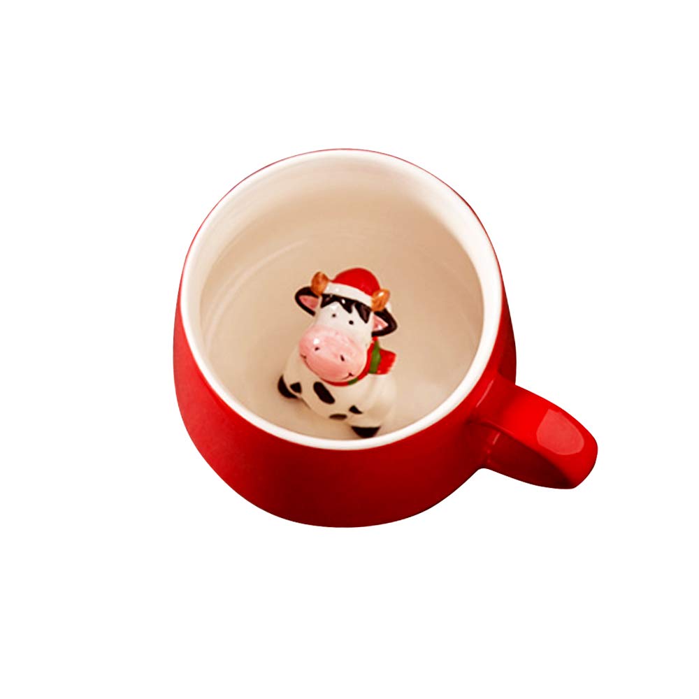 Cute Christmas Cow Ceramic Mug Unique Hand Painted Novelty 3D Animal cups,Personalised chocolate Tea Milk Mugs,for Weddings, Bir