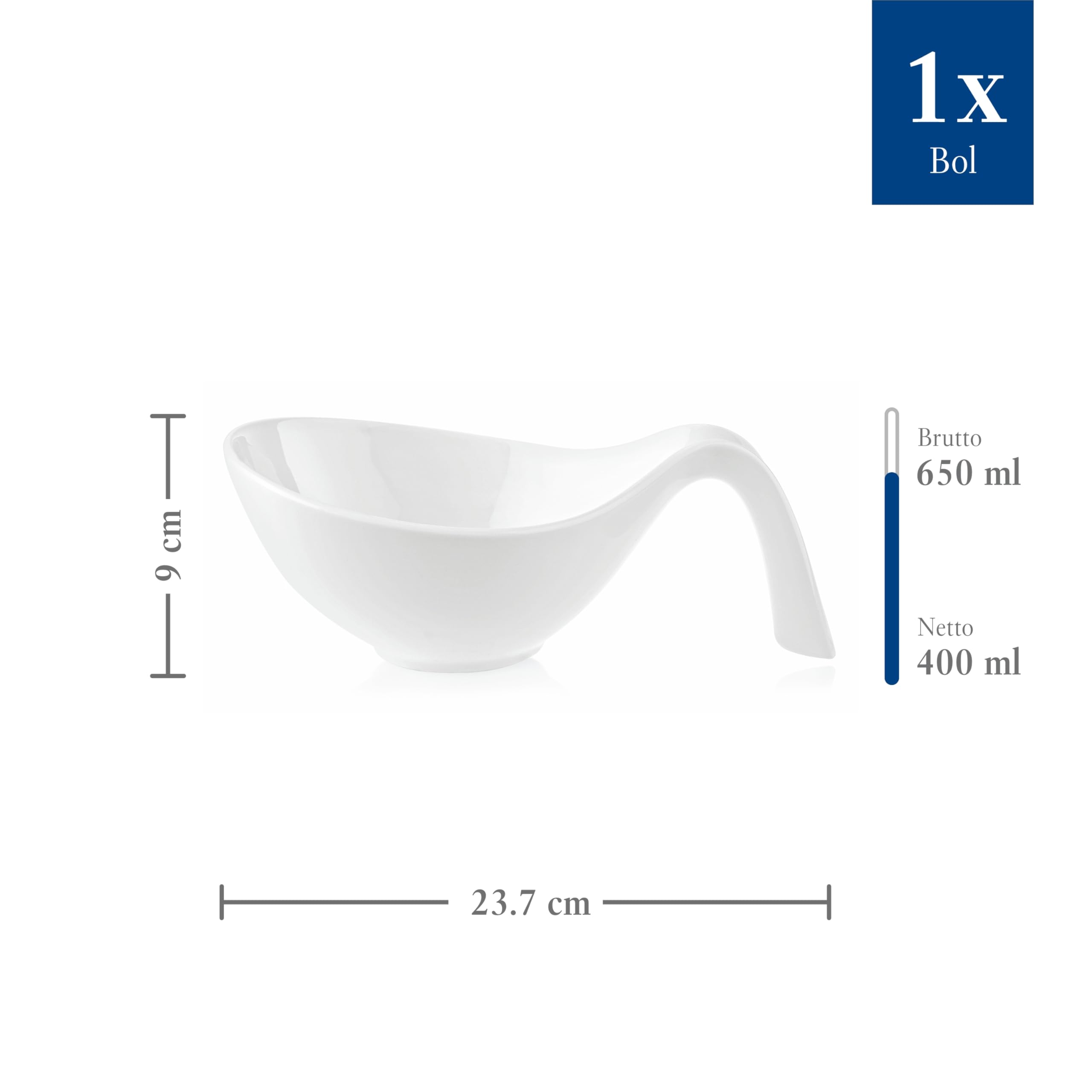 Villeroy & Boch Flow Salad Bowl With Handle, 20.25 Oz, Premium Porcelain, White