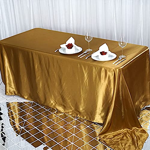 Balsacircle 90X132 Inch Gold Satin Rectangle Tablecloth Table Cover Linens For Wedding Table Cloth Party Reception Events Kitche