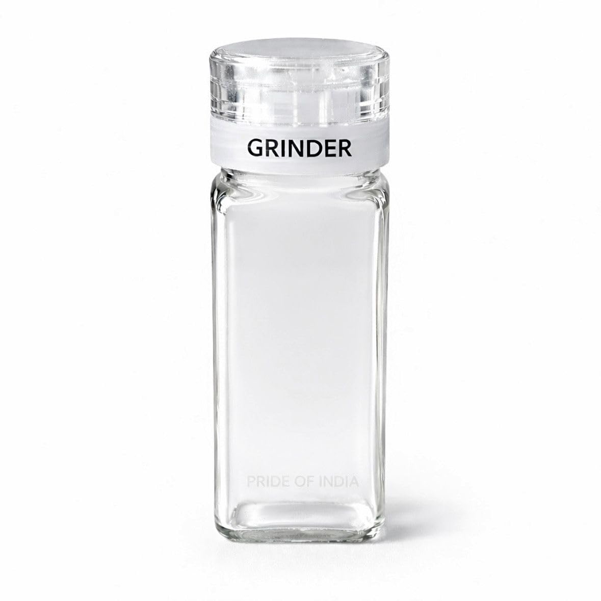 Small Clear Square Glass Spice Jar & Adjustable Grinder Cap | Store & Grind Pepper Salt Spice Herbs Sugar| Foodgrade BPA Free Di
