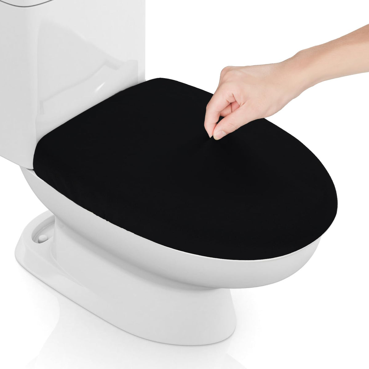 Stretch Spandex Toilet Lid Cover, Thick Toilet Seat Cover For Bathroom, Washable Soft Toilet Cover, Fits Most Toilet Lids, Black