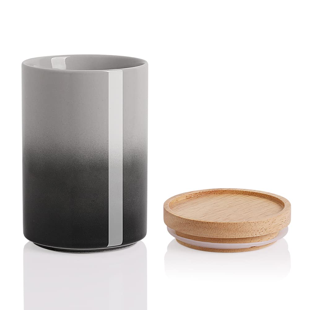 Sweejar Ceramic Food Storage Jar, Stackable Kitchen Canisters, Containers With Airtight Seal Wooden Lid For Serving Ground Coffe